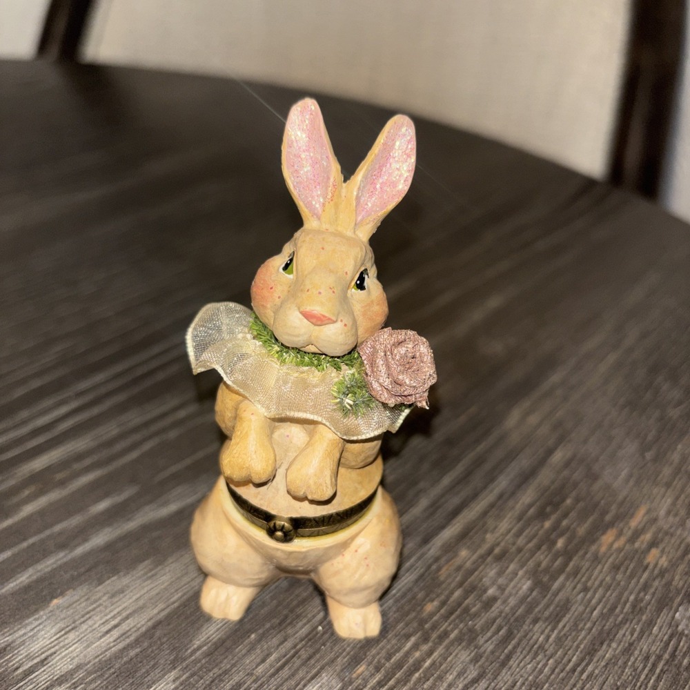Katherine's Collection Rabbit Trinket Box Porcelain Glitter Vintage‎